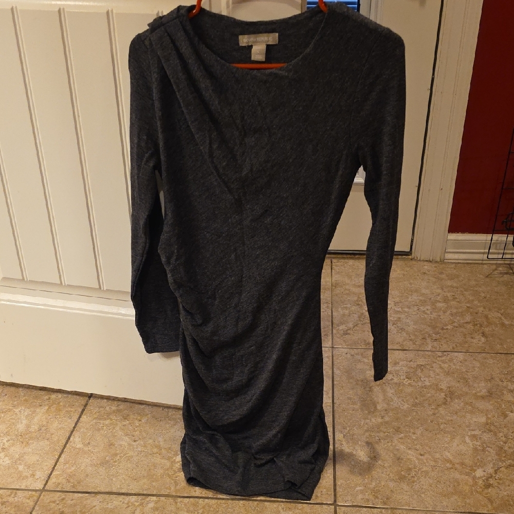 Charter Club Dark Heather Gray Long-Sleeve Ruched Knit Dress